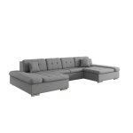 Canap� d'angle panoramique convertible 6 places en tissu gris clair