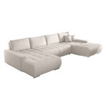 Canap� d'angle panoramique convertible en tissu beige