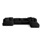 Canapé d'angle panoramique modulable 5 places tissu structurel noir Canapé d'angle panoramique modulable 5 places tissu structurel noir