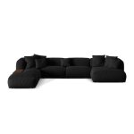 Canapé d'angle panoramique modulable 5 places tissu structurel noir Canapé d'angle panoramique modulable 5 places tissu structurel noir