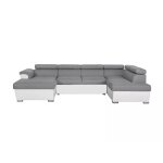 Canap d'angle panoramique simili / tissu blanc / gris - mridienne 199cm