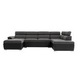 Canap d'angle panoramique simili / tissu gris / noir - mridienne 196cm