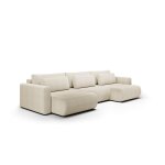 Canap� d'angle panoramique en tissu hydrophobe antit�che beige