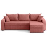 Canap� d'angle r�versible 4 places en velours c�tel� rose
