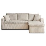 Canap d'angle rversible convertible 4 places en velours ctel beige