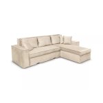 Canapé d'angle réversible et convertible en velours - beige Canapé d'angle réversible et convertible en velours - beige