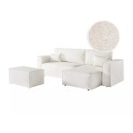 Canapé d'angle réversible avec pouf en tissu bouclette - blanc Canapé d'angle réversible avec pouf en tissu bouclette - blanc