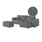 Canapé d'angle réversible avec pouf en tissu bouclette - gris Canapé d'angle réversible avec pouf en tissu bouclette - gris