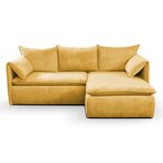 Canap d'angle velours 4 places jaune moutarde