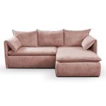 Canap� d'angle velours 4 places rose poudr�