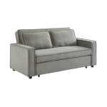 Canap�, banquette lit 3 places gris clair velours c�tel�