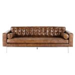 Canap capitonn 3 places en cuir marron