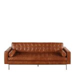 Canap capitonn 3 places en cuir marron