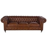 Canap capitonn vintage 4 places en cuir marron