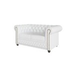 Canapé chesterfield 2 places avec fonction lit en cuir végan, blanc Canapé chesterfield 2 places avec fonction lit en cuir végan, blanc