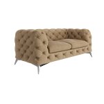 Canapé chesterfield 2 places en velours avec pieds en métal, beige Canapé chesterfield 2 places en velours avec pieds en métal, beige