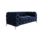 Canap chesterfield 2 places en velours, pieds en mtal, bleu marine