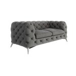 Canapé chesterfield 2 places en velours avec pieds en métal, gris Canapé chesterfield 2 places en velours avec pieds en métal, gris