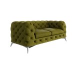 Canapé chesterfield 2 places en velours avec pieds en métal, olive Canapé chesterfield 2 places en velours avec pieds en métal, olive