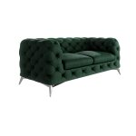 Canap� chesterfield 2 places en velours, pieds en m�tal, vert