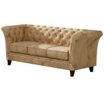 Canapé chesterfield 3 places en velours, beige Canapé chesterfield 3 places en velours, beige