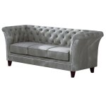 Canapé chesterfield 3 places en velours, gris Canapé chesterfield 3 places en velours, gris