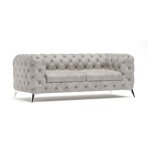 Canap� chesterfield 3 places en velours gris avec pieds argent�s