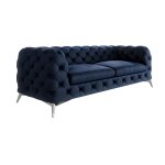 Canap� chesterfield 3 places en velours pieds en m�tal, bleu marine