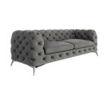 Canapé chesterfield 3 places en velours avec pieds en métal, gris Canapé chesterfield 3 places en velours avec pieds en métal, gris