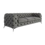 Canapé chesterfield 3 places en velours avec pieds en métal, gris Canapé chesterfield 3 places en velours avec pieds en métal, gris
