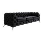 Canapé chesterfield 3 places en velours avec pieds en métal, noir Canapé chesterfield 3 places en velours avec pieds en métal, noir