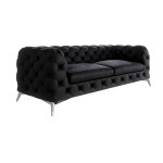 Canapé chesterfield 3 places en velours avec pieds en métal, noir Canapé chesterfield 3 places en velours avec pieds en métal, noir