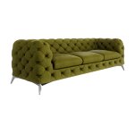 Canapé chesterfield 3 places en velours avec pieds en métal, olive Canapé chesterfield 3 places en velours avec pieds en métal, olive