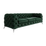 Canap� chesterfield 3 places en velours, pieds en m�tal, vert