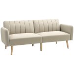 Canapé convertible 2 places design scandinave bois tissu beige Canapé convertible 2 places design scandinave bois tissu beige