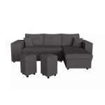 Canap convertible 2 poufs gauche et tagre en velours ctel - gris