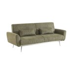 Canap� convertible 3 places velours c�tel� kaki pieds chrom�