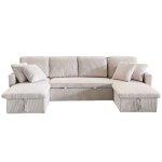 Canap� convertible 4 places en velours c�tel� avec coffre - beige