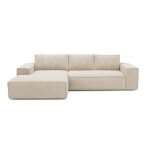 Canap convertible angle gauche matelas velours  motifs crme 140cm