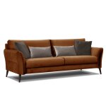 Canap droit 3 places avec coussins tissu orange