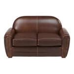 Canap fixe crote de cuir 2 places marron chocolat