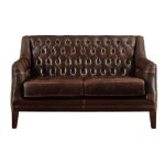 Canap fixe crote de cuir 2 places marron chocolat