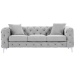 Canap� fixe velours 3 places gris clair