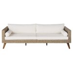 Canapé de jardin 3 / 4 places en résine tressée beige et coussins écrus Canapé de jardin 3 / 4 places en résine tressée beige et coussins écrus