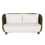 Canap de jardin 3 places en rsine tresse vert kaki et coussins en polyester recycl beige