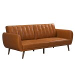 Canap - lit 3 places en simili cuir camel