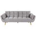 Canap - lit 3 places velours gris clair