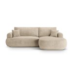 Canapé - lit d'angle droit modulable coffre 5 places velours beige clair Canapé - lit d'angle droit modulable coffre 5 places velours beige clair