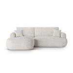Canapé - lit d'angle gauche modulable coffre 5 places bouclé beige clair Canapé - lit d'angle gauche modulable coffre 5 places bouclé beige clair