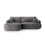Canapé - lit d'angle gauche modulable coffre 5 places en velours gris Canapé - lit d'angle gauche modulable coffre 5 places en velours gris